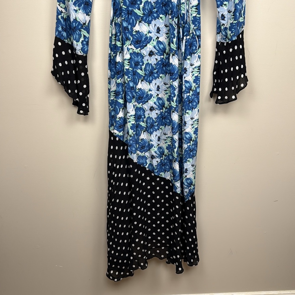 RIXO LONDON BONNIE CONTRAST FLORAL/SPOT wrap MAXI DRESS small - Picture 13 of 14